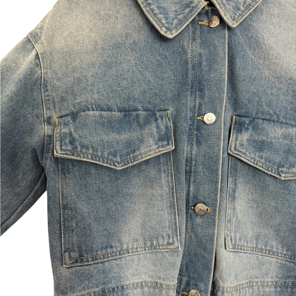 Cropped Washed Denim Jacket - Blue - Picture 5 of 5